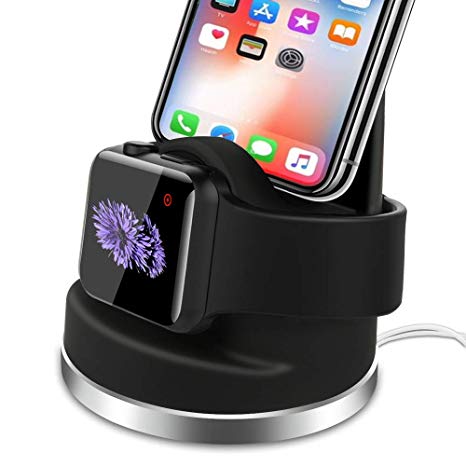 Fiaya Charging Dock Compatible Apple Watch, 2 in 1 Portable Charging Holder Dock Cases & Mobile Phone Holder for iWatch Series