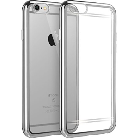 iPhone 6 Case,iPhone 6s Case,Splaks [Moonlight Silver] Extra Shock-Absorb Clear back panel Silver Metal Plating Frame,Extreme Lightweight Soft Flexible Silicone Rubber Anti-Scratch Protective Case For iPhone 6/6s-Moonlight Silver