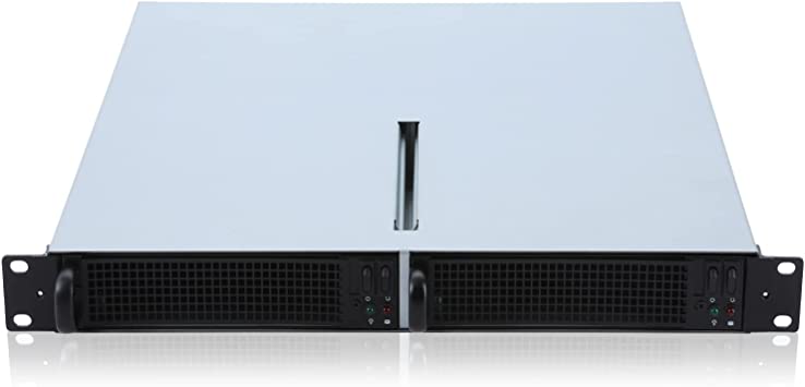 RackChoice 1.1U rackmount Server Chassis Support Dual Mini-itx M/B, 4x3.5 or 8x2.5 Bay, 8x40mm Cooling Fan