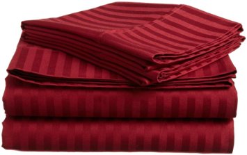 ITALIAN 4PC Striped QUEEN Bed Sheet Set, Burgundy