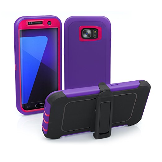 Galaxy S7 Edge Case, ToughBox® [Armor Series] [Shock Proof] [Purple | Pink] for Samsung Galaxy S7 Edge Case [Built in Screen Protector] [Holster & Belt Clip] [Fits OtterBox Defender Series Clip]