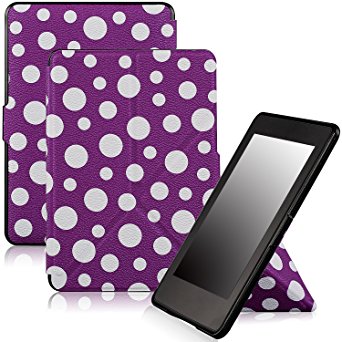 Famavala Shell Case Cover with Auto Wake/Sleep for Amazon Kindle Paperwhite (Fits versions: 2012, 2013, 2014 and 2015 New 300 PPI) (DotPurple)