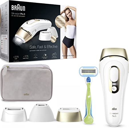 Braun IPL Silk Expert Pro 5, Visible Permanent Hair Removal, Venus Razor, Wide Head and Precision Head, Alternative For Laser Hair Removal, PL5223, White