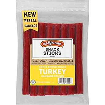 Old Wisconsin Honey Brown Sugar Turkey Sausage Snack Sticks, Naturally Smoked, Ready to Eat, High Protein, Low Carb, Keto, Gluten Free, 16 Ounce Resealable Package