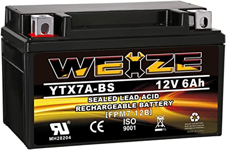 Weize YTX7A-BS High Performance - Maintenance Free - Sealed AGM Motorcycle Battery Replacement For Gas Gy6 Scooter Moped 50CC 125CC