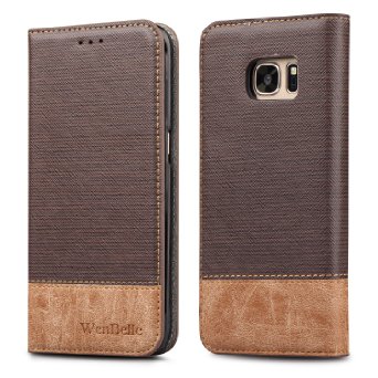 Galaxy S7 Edge Case,WenBelle [Blazers Series] Stand Feature,Double Layer Shock Absorbing Premium Soft PU Color matching Leather Wallet Cover Flip Cases For Samsung Galaxy S7 Edge (Classic Brown)