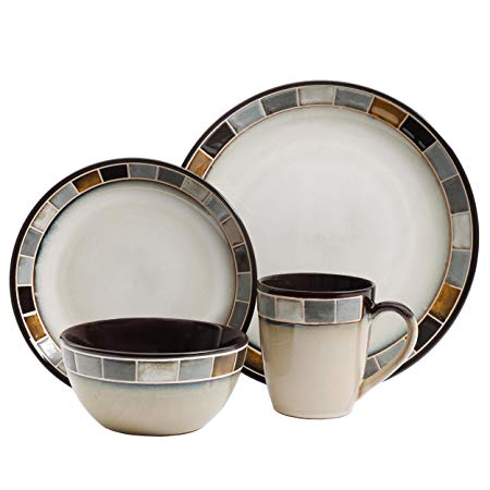 Gibson Elite 114338.16R Casa Gris 16 Piece Reactive Glaze Dinnerware Set, Cream and Grey