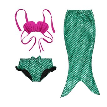 DAXIANG Little Girls 3 Pcs Princess Mermaid Tail Swimmable Bikini Set Swimwear