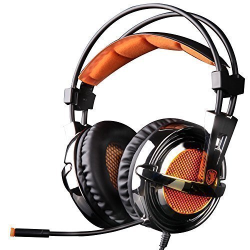 GW SADES SA928 Surround Sound Gaming Headset, 3.5mm Stereo Wired Over Ear Headphones with Mic Volume Control for PC/Laptop/Mobile(Black/Orange)