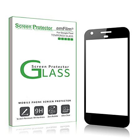 Google Pixel Screen Protector Glass (Full Screen Coverage), amFilm Bye-Bye-Bubble Google Pixel Tempered Glass Screen Protector Case Friendly