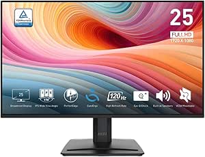 MSI PRO MP251 E2 24.5-inch IPS 1920 x 1080 (FHD) Gaming Office Monitor, 120Hz, Adaptive-Synch, HDR Ready, HDMI, VGA Port, Display Port,VESA Mountable, Tilt, Speaker, 1ms, Black