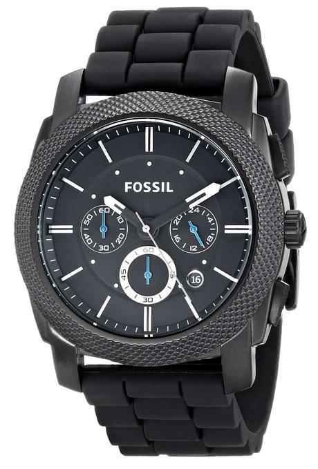 Fossil Men's FS4487 Black Silicone Bracelet Black Analog Dial Chronograph Watch