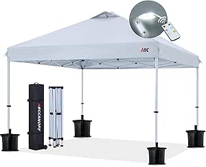 ABCCANOPY Durable Easy Pop up Canopy Tent 10x10 with LED Lights, White