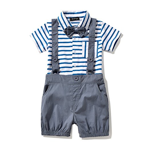 FERENYI Baby Boy's Bowtie Gentleman Romper Jumpsuit Overalls Stripe Rompers Sets