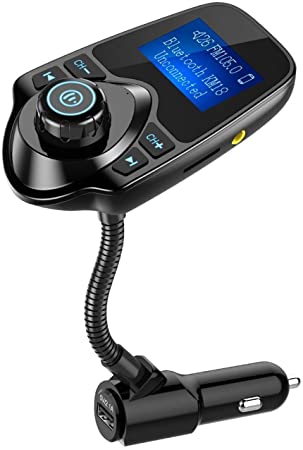 NULAXY Bluetooth Car Transmitter, Wireless In-Car Bluetooth FM Transmitter, Radio Adapter Hands-free Talking Car Kit with 1.44 Inch Display and Dual Port USB (KM18)