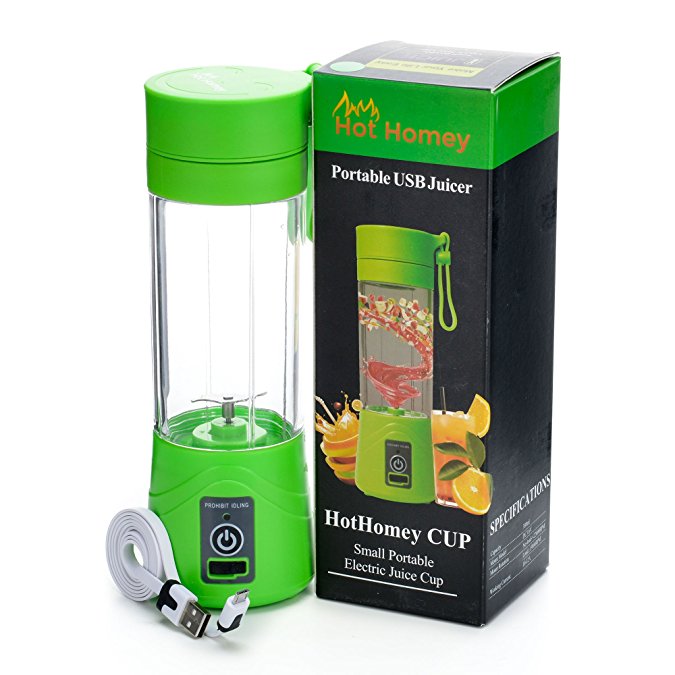 Hot Homey Portable Rechargeable USB Juicer Cup - Blender Bottle - 380ml Electric Personal Blender - Fruit Mixer - Protein Shaker - Protein Mixer with USB Charger Cable - Perfect for Home & Office