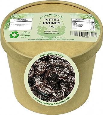 Natural Health 4 Life Dried Pitted Prunes 1kg in a tub