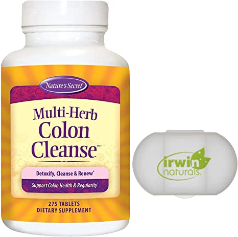 Nature's Secret Multi-Herb Colon Cleanse Detoxify, Cleanse & Renew, Support Colon Health and Regularity, 275 Tablets, with a Pill Case