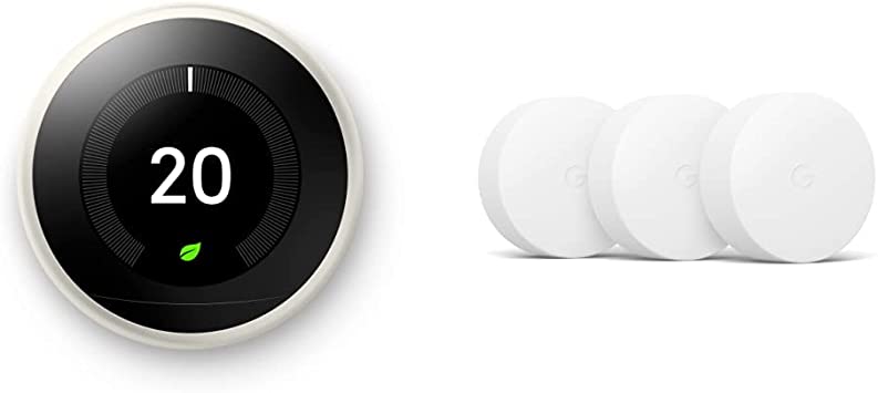 Google Nest Learning Thermostat - Programmable Smart Thermostat & Nest Temperature Sensor 3 Count Pack - Nest Thermostat Sensor - Nest Sensor That Works with Nest Learning Thermostat