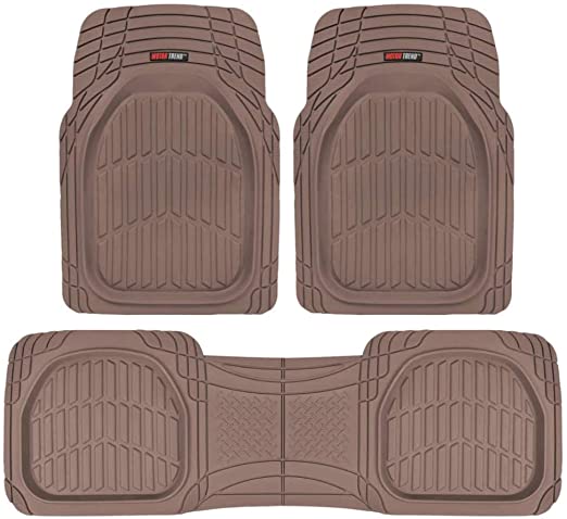 Motor Trend 923-BW Brown FlexTough Contour Liners-Deep Dish Heavy Duty Rubber Floor Mats for Car SUV Truck & Van-All Weather Protection, Universal Trim to Fit