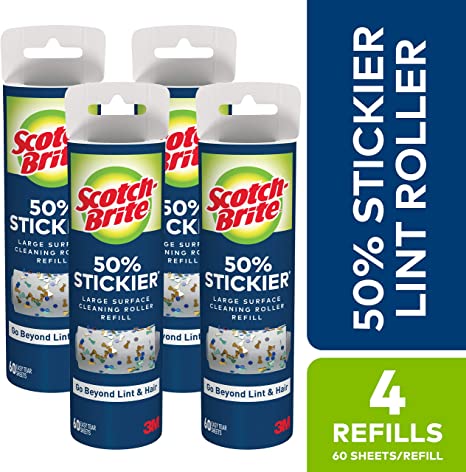 Scotch-Brite 50% Stickier Large Surface Roller Refill, 4 Roller Refills, 60 Sheets Per Refill