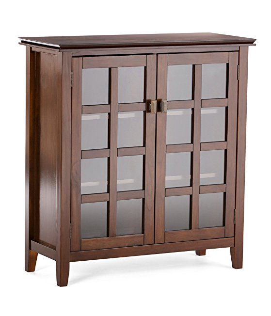 Simpli Home Artisan Solid Wood Medium Storage Cabinet, Medium Auburn Brown