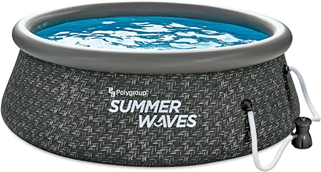 Summer Waves P1A00830A 8ft x 2.5ft Quick Set Ring Above Ground Inflatable Outdoor Swimming Pool with RX300 Filter Pump, Dark Wicker