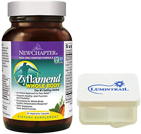 New Chapter Zyflamend Whole Body Joint Supplement, Herbal Pain Relief with Turmeric - 60 ct Vegetarian Capsules Bundle with a Lumintrail Pill Case