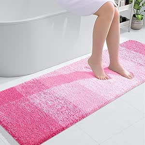 OLANLY Luxury Bathroom Rug Mat 59x20, Extra Soft and Absorbent Microfiber Bath Rugs, Non-Slip Plush Shaggy Bath Carpet Runner, Machine Wash Dry, Bath Mats for Bathroom Floor, Tub and Shower, Pink