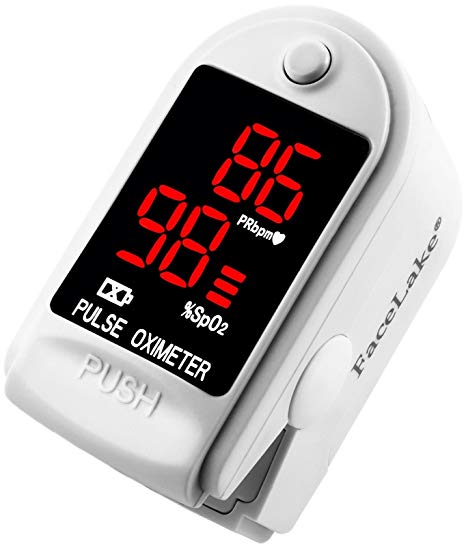 FaceLake White Pulse Oximeter, Lanyard, Carrying Case and Batteries included