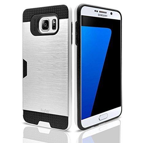 S7 Case,Profer [Heavy Duty][ Drop Protection] Dual Layer Armor Holster Defender Full Body Protective Hybrid Wallet Case Card Slots [Slim Fit]cover for Samsung Galaxy S7 (Silver)