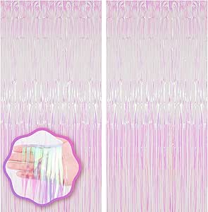 2 Pack Iridescent Transparent Foil Fringe Backdrop Curtains, Tinsel Streamers Birthday Party Decorations, Fringe Backdrop for Graduation, Baby Shower, Gender Reveal, Disco Party