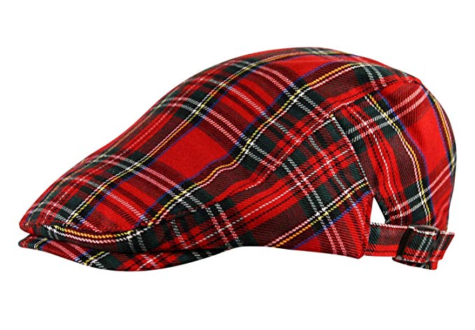 Itzu Flat Cap Hat Newsboy Gatsby Scottish Tartan Check in Red