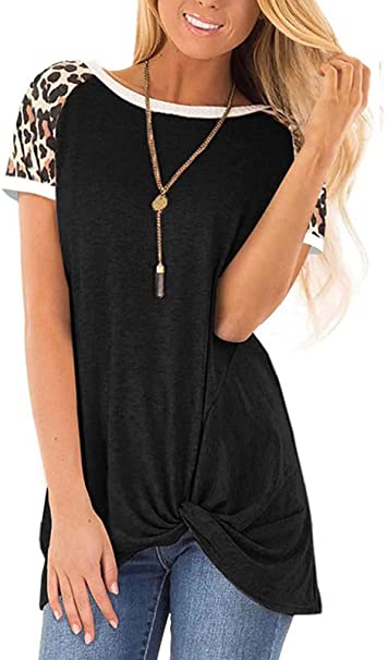 Women's Loose Casual Knot Twisted Tops Tunic Blouse Solid Color Short/Long Sleeve T Shirts