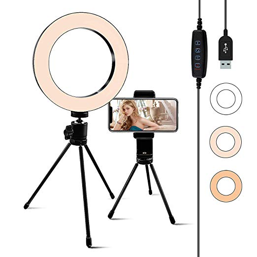 Selfie Light Ring 6.3'' with Stand,3 Light Settings Dimmable Camera Lights for Video,Makeup,YouTube,Live Streaming
