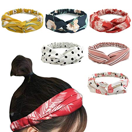 WindBreath 6 Pack Women Headbands Criss Cross Hair Band Elastic Head Wrap Accessory