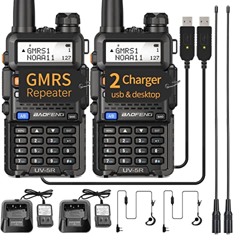 BAOFENG GMRS Radio UV-5R Radio Battery USB Rechargeable Two Way Radio,GMRS Repeater Capable with NOAA Weather Alerts & Scan,with AR-771 GMRS Antenna USB Charging,2Pack