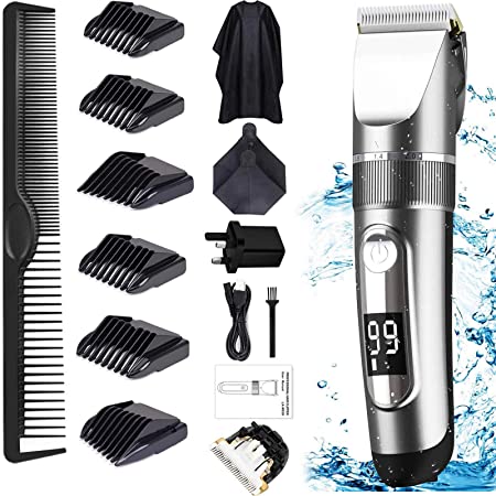 Hair Clippers, Professional Hair Trimmer Cordless Clippers Beard Shaver Electric Haircut Kit IPX7 Waterproof USB Rechargeable LED Display Beard Trimmer for Men and Family Use