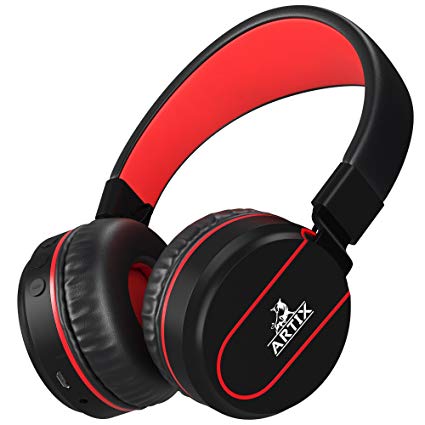 Artix RS7 Lightweight Foldable Bluetooth / Wireless On Ear Headphones for Work Travel Sport Running w/ 3.5mm Cable Included for Wired Use (Black/Red)