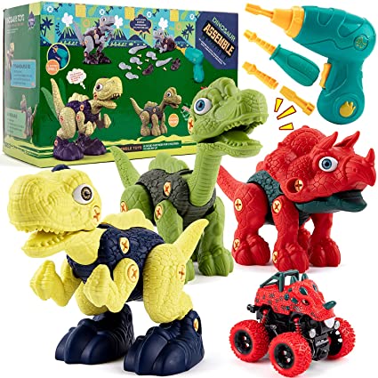 EFOSHM Take Apart Dinosaur Toys for Kids, STEM Construction Play Kit Building Toys Set with Electric Drill, Dinosaur car Dinosaur Toys for Boys Girls 3 4 5 6 7 Year Old Birthday Gifts