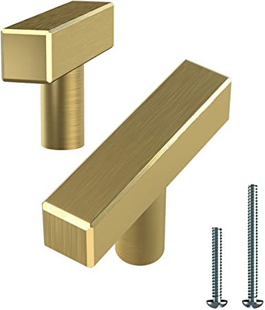 Alpine Hardware | T-Bars and T-Knobs | Kitchen Cabinet Hardware/Dresser Drawer Handles ([2" Length] Square Gold/Brass T-Knob, 25 Pack)