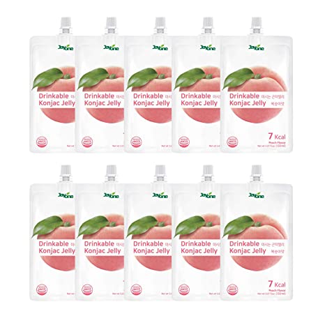 Jayone Drinkable Konjac Jelly (10 Packs of 150ml) - Healthy and Natural Weight Loss Diet Supplement Foods, 0 Gram Sugar, Low Calorie, Only 6 kcal Each Packets, Peach