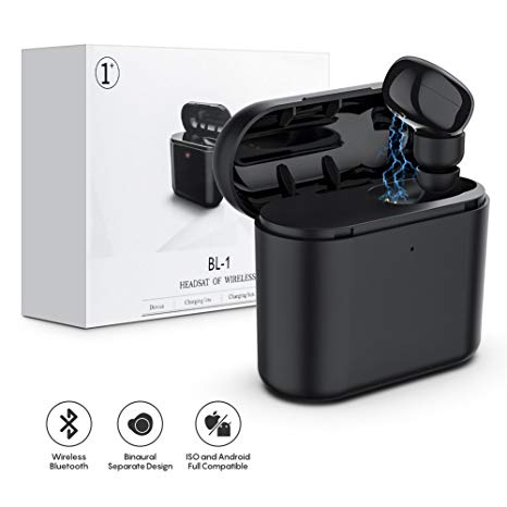Bluetooth Earbud, Lstiaq Mini Wireless Sport Headphones HD Microphone Headset with charging box for iPhone X 8 7 6 Plus AirPods Samsung Smartphone (One Pcs) - (Black)