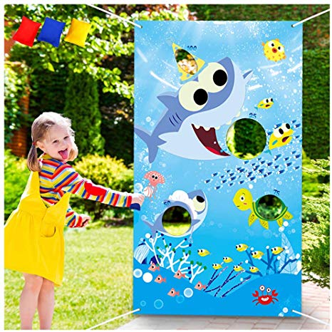 Shark Toss Games with 3 Been Bag Little Shark Party Supplies Been Bag Toss Games Party Games for Kids and Adults in Under the Sea, Shark Theme party, Baby Shower, Kids’ Birthday Party, Summer Pool Party, Classroom Game