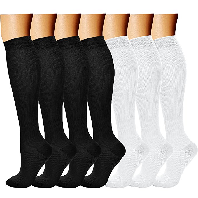 Compression Socks (7 Pairs), 15-20 mmhg is BEST Graduated Athletic & Medical for Men & Women, Running, Flight, Travel, Nurses, Pregnant - Boost Performance, Blood Circulation & Recovery