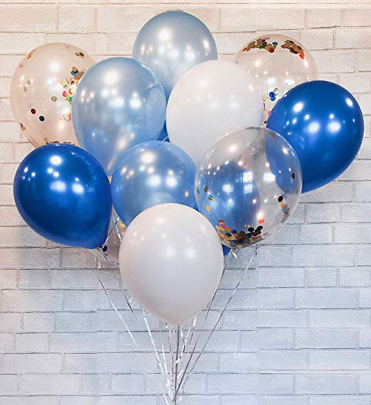 12inch Confetti Balloons 40 Pcs Blue Latex Balloons with Multicolor Confetti for Party Decorations, Wedding, Proposal