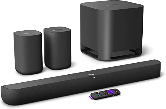 Roku® Streambar® Pro, 4K/HD/HDR Streaming Media Player & Cinematic Sound, All in One, Includes Roku Voice Remote with Headphone Jack   Roku Wireless Subwoofer   Roku Wireless Speakers