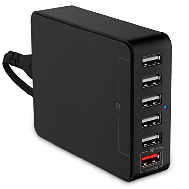 WAWO 35W 6 Port, 1 Qualcomm 2.0 Quick Charge Port Smart USB Wall Charger - Black