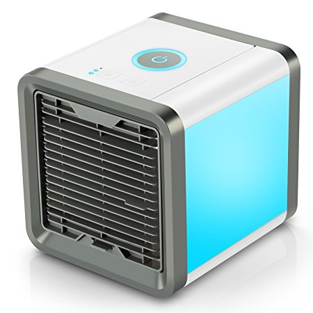 Comlife Mini Portable Evaporative Air Cooler, 3 in 1 Personal Space Air Cooler, Humidifier and Purifier, Desktop Air Conditioner Fan with 3 Speeds and 7 Colors LED Night Light (01)