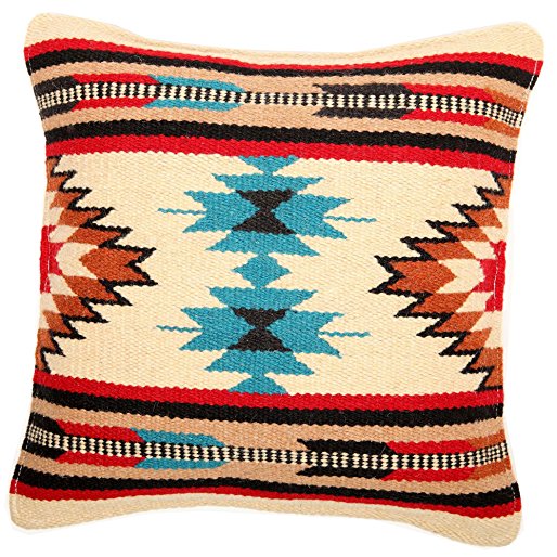 Throw Pillow Covers, 18 X 18, Hand Woven in Southwest and Native American Styles. Hand Crafted Western Decorative Pillow Cases in Wool. (Yuma 4)